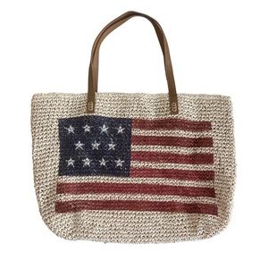 Straw Studios American Flag Patriotic Raffia Straw Tote Beach Vacation Bag